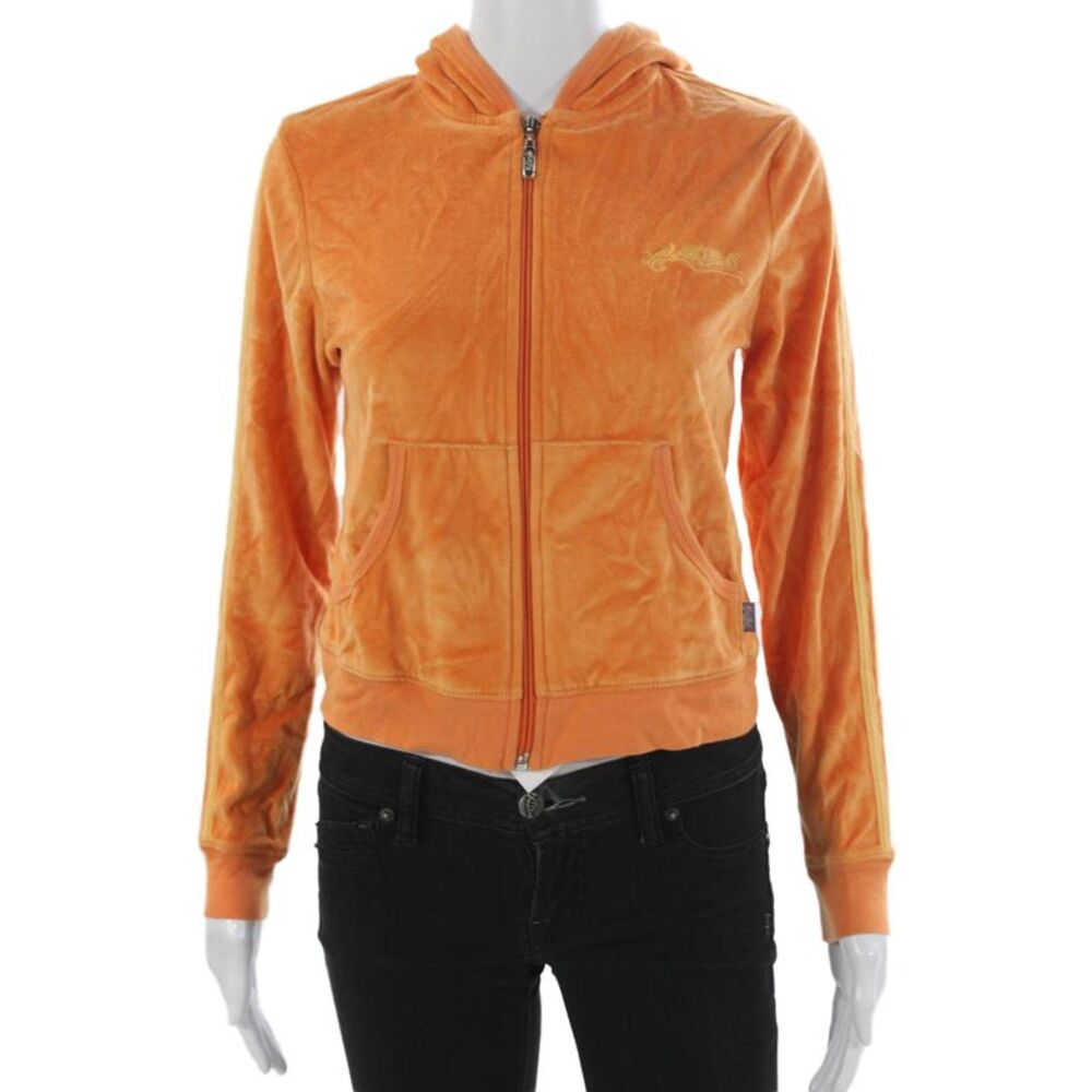 Hale Bob Women Full Zip Cotton Hoodie Orange Long Sleeve Size XS